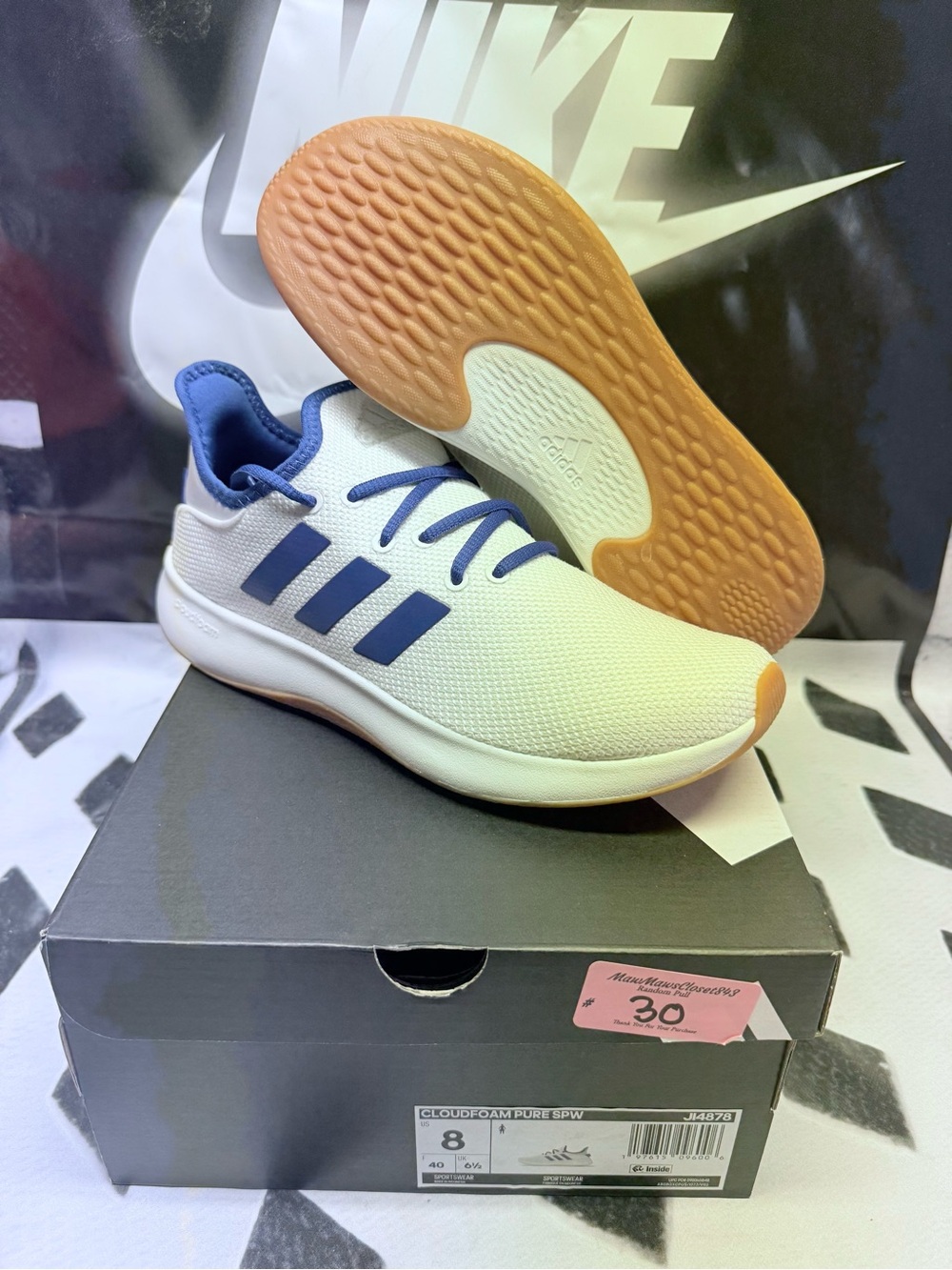 adidas White and Blue Running Shoes with Gum Outsole
